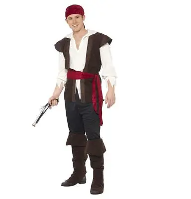 Adult Mens Caribbean Pirate Captain Deckhand Fancy Dress Costume • £16.39