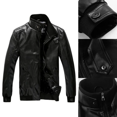 $34.69 • Buy Men's Punk Style PU Leather Jacket Slim Stand Collar Zipper Cardigan Outwear Top