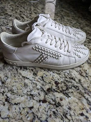 Tods Shoes Womens Sneakers White Leather  Chain Accents Comfort Tennis Shoes  • $33