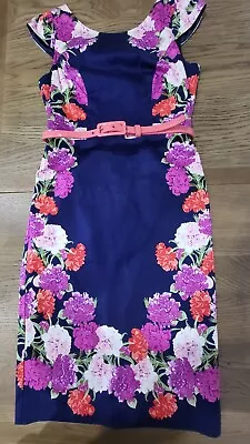 Review Dress 8 Pencil Midi Navy Floral Print With Belt • $23