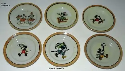 EX!DISNEY1930's 6PC PAINTED MICKEY MOUSE CHINA TEA SET -SCARCE 4 3/8 D PLATE SET • $49.99