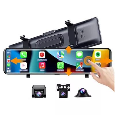 3 Cameras Car Dash Cam Rearview Mirror Carplay Android Auto 2.5K Video WIFI DVR • $139.30