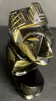 Gold Sheen Black Obsidian Stone Hand Carved Mayan Aztec Incan Figure Statue 4 In • $21.99