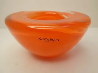 Kosta Boda Anna Ehrner Atoll Orange Swirled Scandinavian Glass Candle Holder • $34