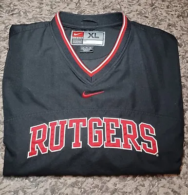 Vintage Nike Team Rutgers Red Black Center Swoosh Pullover Jacket Windbreaker XL • $39.99