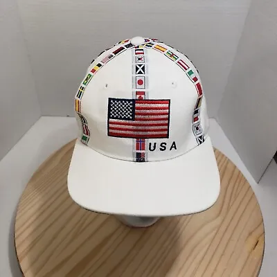 Vintage USA   Olympics Embroidered World Flags Snapback White Hat  • $22.24