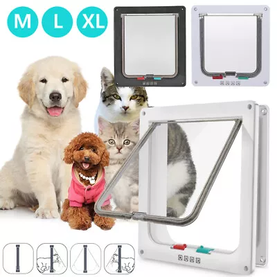 UK Pet Door 4 Way Locking Small Medium Large Dog Cat Flap Magnetic White Frame~ • £6.56