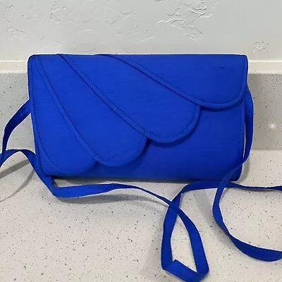 Scalloped Purse Electric Blue Woman’s Vintage Bag Crossbody Shoulder • $10.99