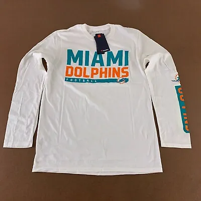 Miami Dolphins Fanatics Men T-Shirt Shirt White Crew Neck Long Sleeve Logo M New • $21.46