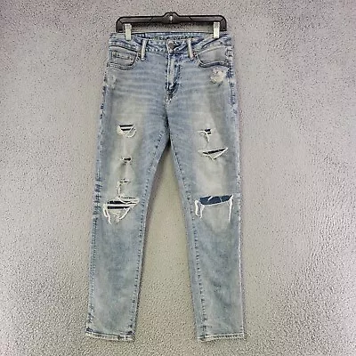 American Eagle Jeans Men 29x30 Blue Acid Wash Athletic Skinny Distressed Stretch • $16.77