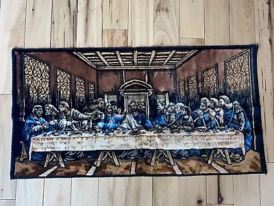 ITALY Vintage Last Supper Tapestry Velvet Jesus Religion Christ OLD 38 X 20” • $19.95