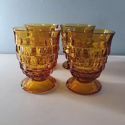 Vintage Indiana Glass Colony Amber Glasses Set Of 4 Short 4.25   • $19.99