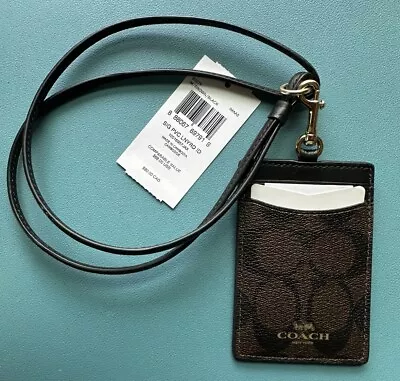 NWT Coach 63274 ID Lanyard In Signature Canvas & Leather Brown Black • $64.73