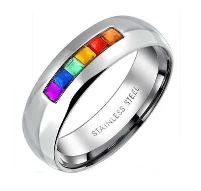 Rainbow Gems STEEL BAND RING - Stainless Steel - Choose Size:  J M 0 Q S U W Y Z • £4.75