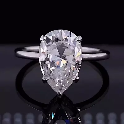£195.57 • Buy 3.0 Ct Pear Cut White Solitaire Moissanite Engagement Ring 14K White Gold Plated
