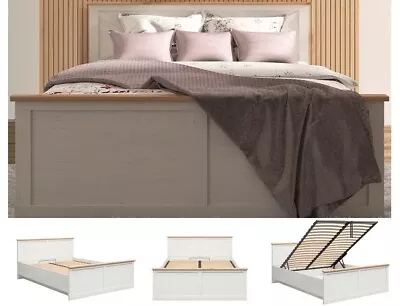 King Size Ottoman Storage Bed Frame Lift Up Euro 160cm Bed White Pine/Oak Frija • £689.95