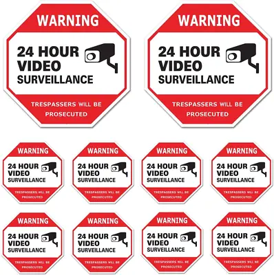 Video Surveillance Sign 10 Pack CCTV 24 Hour Warning Sticker Door Window  • $10.68