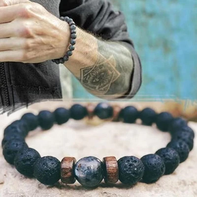 $8.89 • Buy Lava Rock Stone Beaded Bracelet Lucky Charm Weaving Bracelet Diffuser Bracelet