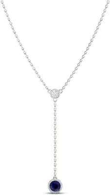$89.99 • Buy Sapphire & Diamond 14K White Gold Over By The Y-Yard Pendant With Chain Necklace
