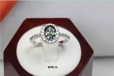 Oval Cut Sterling Silver 925 Cz Mystic Rainbow Topaz W Accents Ring-1.6 Ctw 6/9 • $15.33