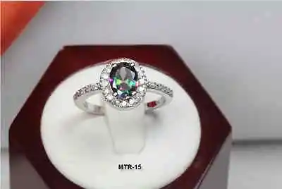 Oval Cut Sterling Silver 925 Cz Mystic Rainbow Topaz W Accents Ring-1.6 Ctw • $13.42