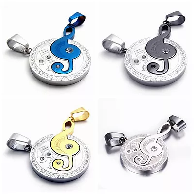 His & Hers Stainless Steel Love Musical Note Couple Pendant Necklaces + Engrave • $12.49