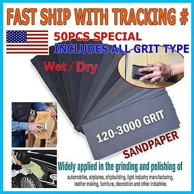 50 Pcs Sandpaper Sand Paper Sanding Sheets Assorted Auto Wet Dry Wood Car Metal • $5.95
