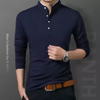 Men's Business Casual Polo Long Sleeve T-shirt Comfortable And Breathable Solid • $24.88