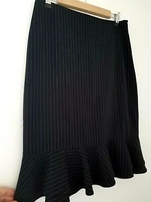 Chaps Skirt 6 Black White Pinstripe Peplum Hem Midi Side Zip Unlined Office  • $9.99