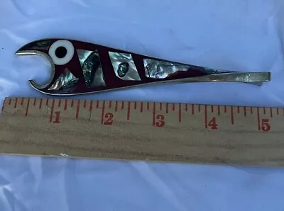 Vintage Alpaca Figural Fish Bottle Opener Abalone Mother Of Pearl Inlaid Mexico • $24