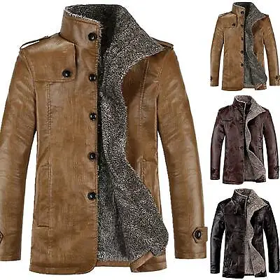 $42.36 • Buy Men's Lamb Fur Leather Warm Jacket Coat Zip PU Thick Coats Winter Jacket Outwear