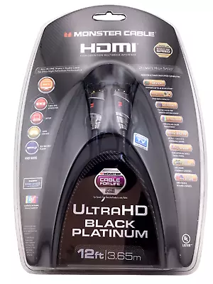 Monster Cable HDMI Ultra HD Black Platinum 4Kx2K Video Audio Cable 12 Ft/3.65 M • $29.95