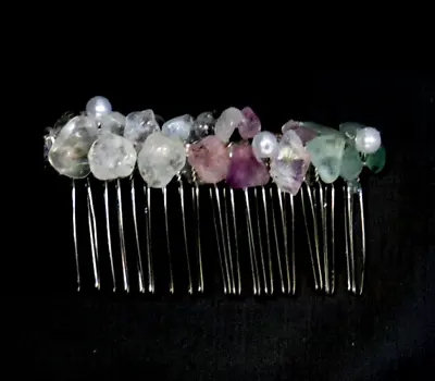 Hair Clip Comb Clip  Sea Glass Aventurne Amethyst Clear Quartz Pearl Hand Made • $8