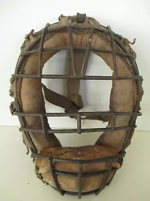 Vintage 1940s - 1950s Baseball Catchers Face Mask Iron Leather • $39.99