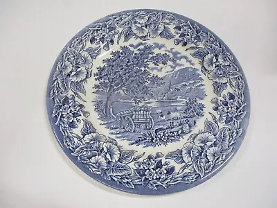 Vintage English Ironstone England Blue White Wagon Settler 9.75” Plate • $9.99