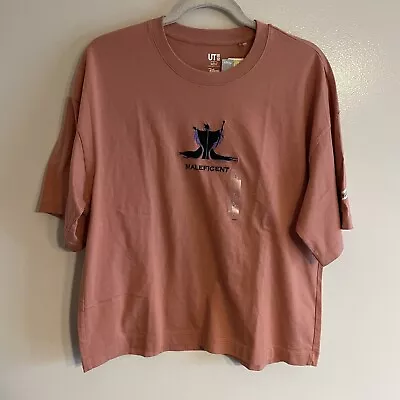 Disney Uniqlo Women L Peach Orange Embroidered Maleficent Short Sleeve Tee NWT • $16.14