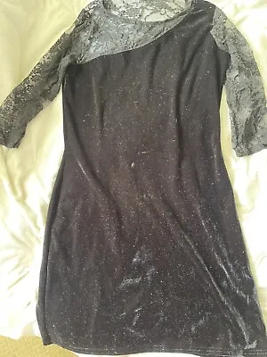 M&co Black Velvet And Lace Dress Size Uk 14 • £9