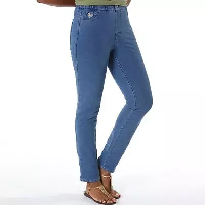 Quacker Factory DreamJeannes Pull-On Slim Leg Pants Bleached Denim Con • $17.59