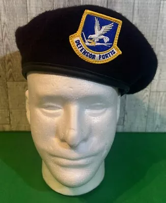 Men's Defensor Fortis Blue Wool Drawstring Military Beret Cap Size 7 3/8 • $17.99