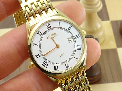 ROTARY ULTRA SLIM Men's 36mm Slim Line Gold Bracelet Wristwatch GB08002/01 • £31