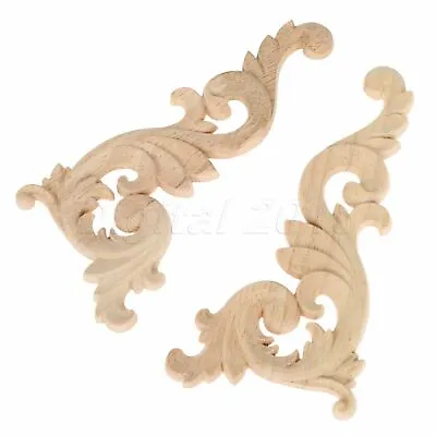 $4.55 • Buy 1 Pair Unpainted Wood Carved Onlay Applique Frame Floral Pattern Furniture Decor