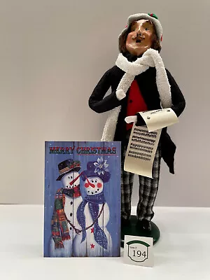 Byers Choice Man W/Mustache Long White Scarf & Sheet Music W/ Accessory Sign • $37.95