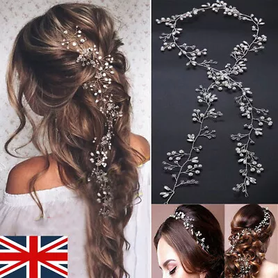 Pearls Wedding Hair-Vine Crystal Bridal Accessories Diamante Headpiece 35cm-50cm • £3.58