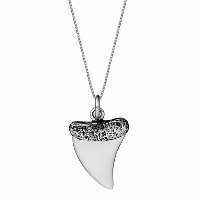 Sterling Silver Shark Tooth Pendant 925 Men's Necklace W/ Curb Chain - Silverly • £47.49