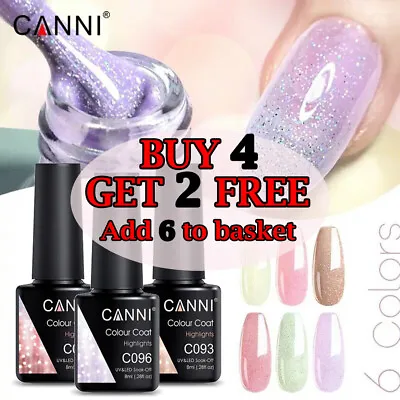 £3.95 • Buy CANNI® Nail Gel Polish Varnish Soak Off UV LED Glitter Highlights Series - 8ML