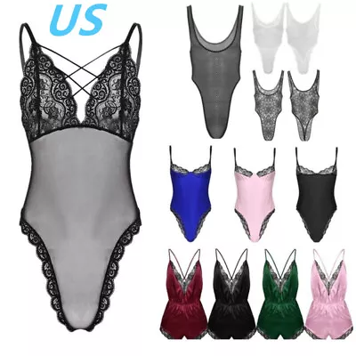 US Men Sissy One-piece Bodysuits Crossdress Underwear Lingerie Nightwear Pajamas • $6.55