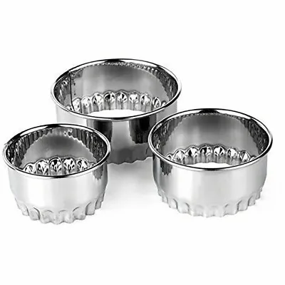 £5.48 • Buy Set X 3 Crinkled Scone Fluted Pastry Cutters Tart Quiche Stainless Steel Mince