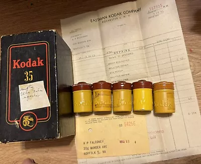 5x Kodak Vintage 35mm Metal Film Canisters Embossed Brown Tan Box And Invoice • $25