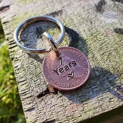 7 YEARS 2016 Lucky Penny 7th Anniversary Copper Stamped Keychain Keyring Gifts • £12.99