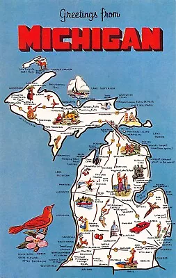 Greetings Map Of Michigan • $2